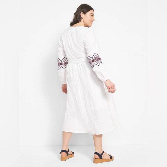 Lane Bryant Boho Embroidered Midi Dress Long Sleeves w/Pockets Size 14 New w/Tag - Picture 4 of 9